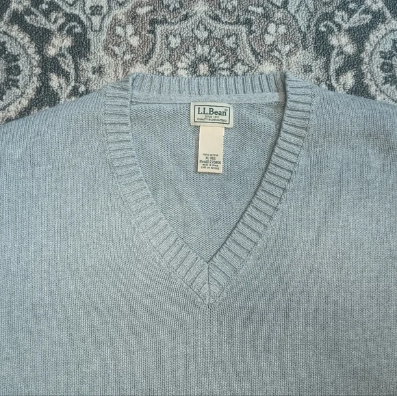 ll Bean Mens V Neck Sweater XL Gray Cotton Heavy Knit Normcore Preppy Outdoor - Picture 3 of 7